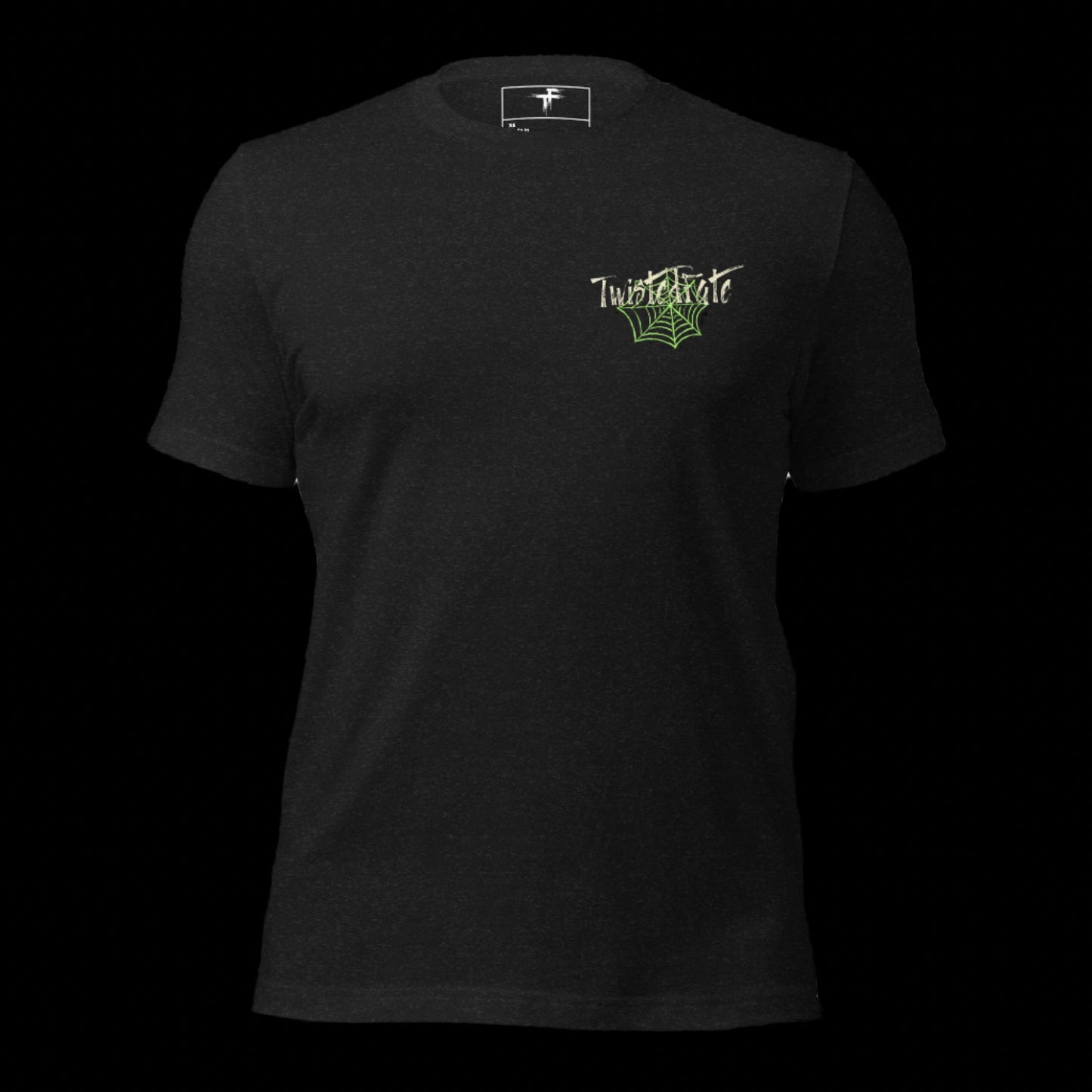Black t-shirt with a logo on the chest
