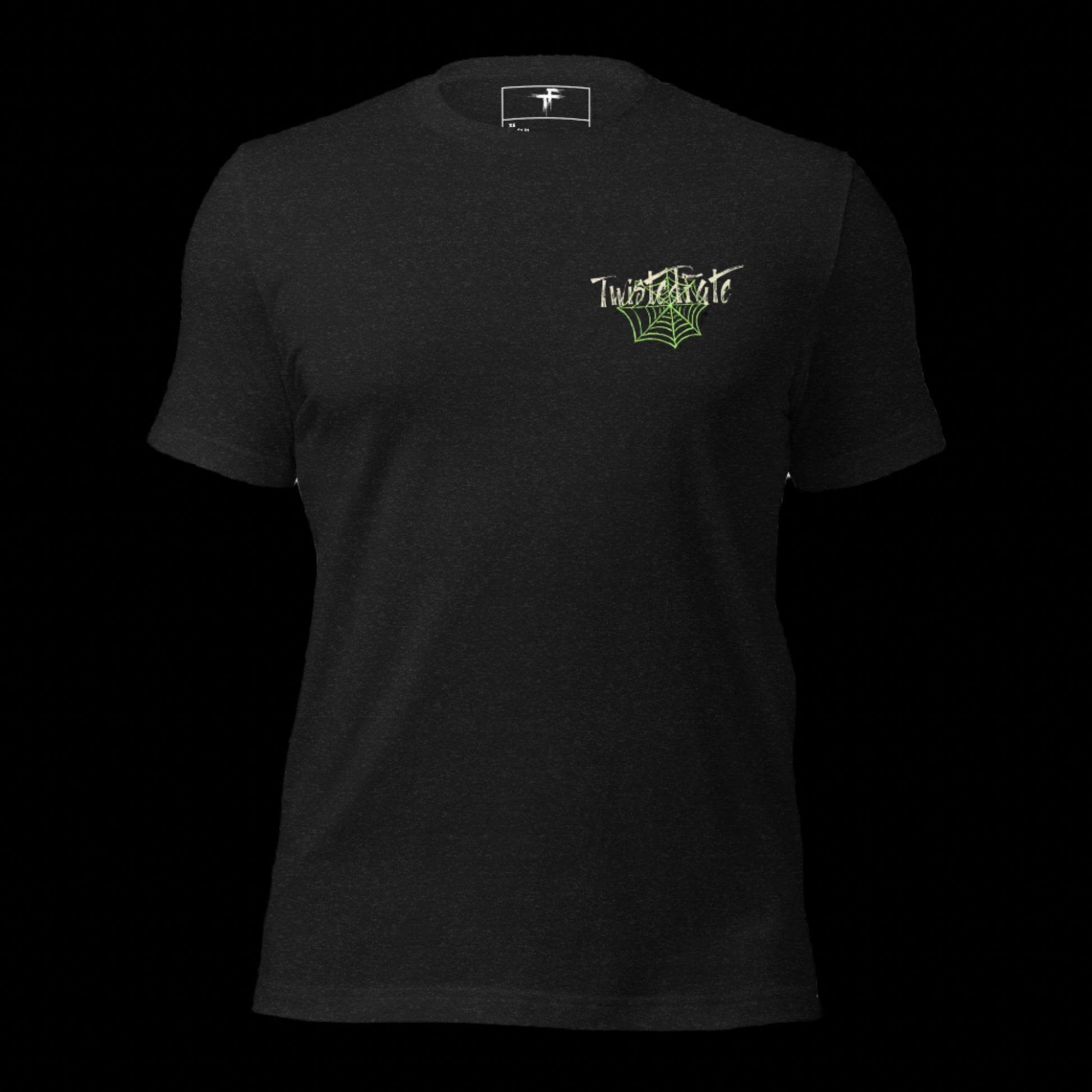Black t-shirt with a logo on the chest
