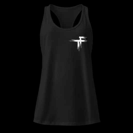 Black tank top with a white graphic design 